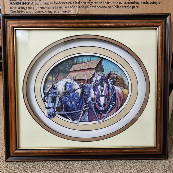 Vintage Gerlach Art Horses 3D Paper Tole in Rustic Wooden Glass Frame - Picture 3 of 14